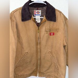 Dickies Men's Tan Jacket with Black Collar